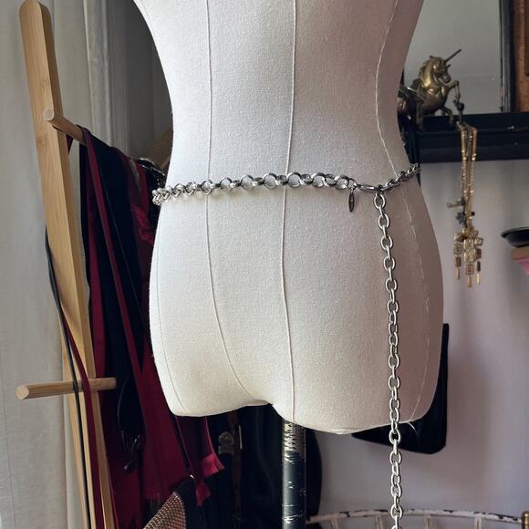 Vintage Accessories - Vintage 90s Silver Chain Belt | Metal Rolo Chain Link | Adjustable